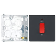 BG Evolve Matt Grey 1 Gang Single Plate 45A 2 Pole Neon Cooker Switch PCDMG74B with 25mm Steel Back Box
