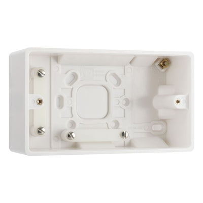 BG Nexus 13A DP Double Socket + Outboard Rockers White & 50mm Pattress Back Box