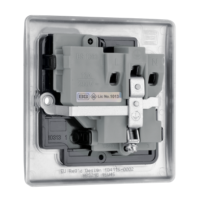BG NBS21B Nexus Metal Brushed Steel 1 Gang 13A Switched Socket - Black Insert