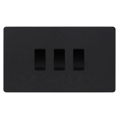 BG Evolve Matt Black 3 Gang Custom Grid Switch 2x Intermediate 1x 2 Way Switch by British General (BG-Evolve-MB-3G-CUSTOM-2x-INT-1x-2WAY-SP)