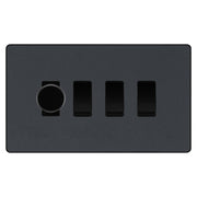 BG Evolve Matt Grey 4 Gang Light Switch 1x Trailing Edge LED Dimmer 3x 2 Way Custom Switch by British General (Evolve-MG-CUSTOM-4GANG-1x-DIMMER-3x-2WAY)