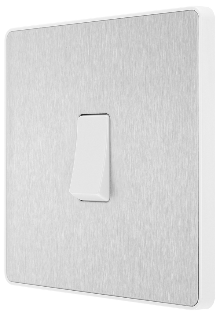 PCDBS12W Side - This Evolve Brushed Steel 20A 16AX single light switch from British General will operate one light in a room.