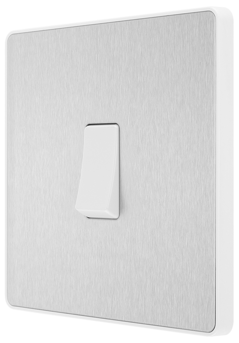 PCDBS12W Side - This Evolve Brushed Steel 20A 16AX single light switch from British General will operate one light in a room.