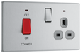 FBS70G Front - This 45A cooker control unit from British General includes a 13A socket for an additional appliance outlet and has flush LED indicators above the socket and switch.