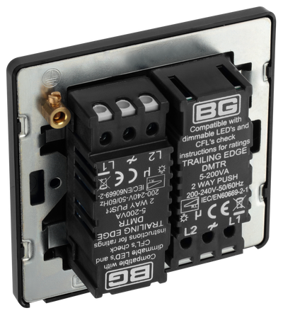 BG Evolve PCDSB82B Satin Brass 2 Gang 200W  Switch-Black Insert