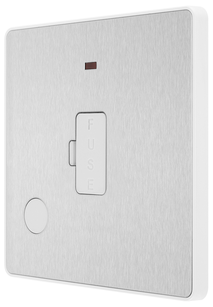 PCDBS54W Side - This Evolve Brushed Steel 13A fused and unswitched connection unit from British General provides an outlet from the mains containing the fuse, ideal for spur circuits and hardwired appliances.