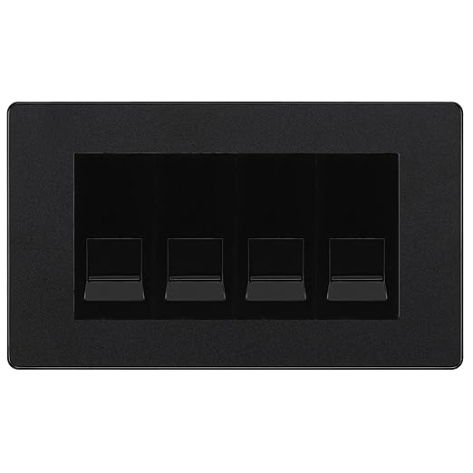 BG Evolve Matt Black 4 Gang IDC Secondary Telephone Socket - Black Insert
