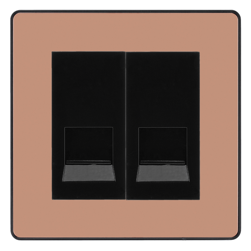 BG Evolve Polished Copper Double Secondary Telephone Socket, Screw Terminal - Black Insert