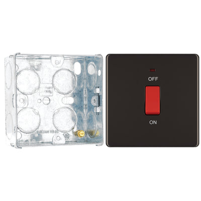 BG Screwless Black Nickel 45A DP Single Plate + Neon FBN74 with 35mm Steel Back Box