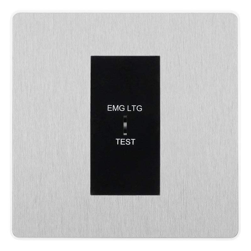 BG Evolve Brushed Steel 20AX 2 Way Emergency Lighting Test Key Switch - Black Insert