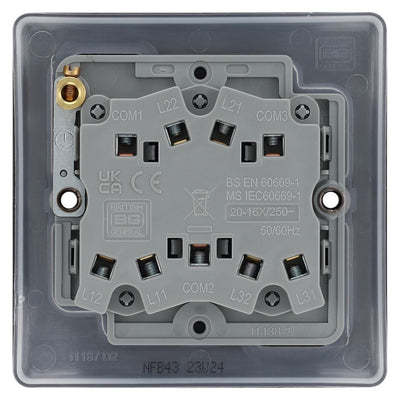 BG Nexus Matt Black 20A 16AX 2 Way Triple Light Switch NFB43 with 25mm Steel Back Box