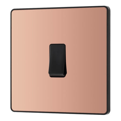 BG Evolve Polished Copper 1 Gang 20A 16AX 2 Way Light Switch PCDCP12B with 35mm Steel Back Box
