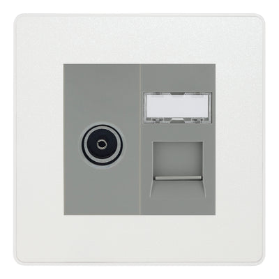 BG Evolve Pearlescent White TV Aerial & RJ45 CAT6 Data Socket - Grey Insert by British General