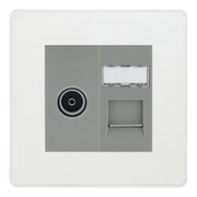 BG Evolve Pearlescent White TV Aerial & RJ45 CAT6 Data Socket - Grey Insert by British General