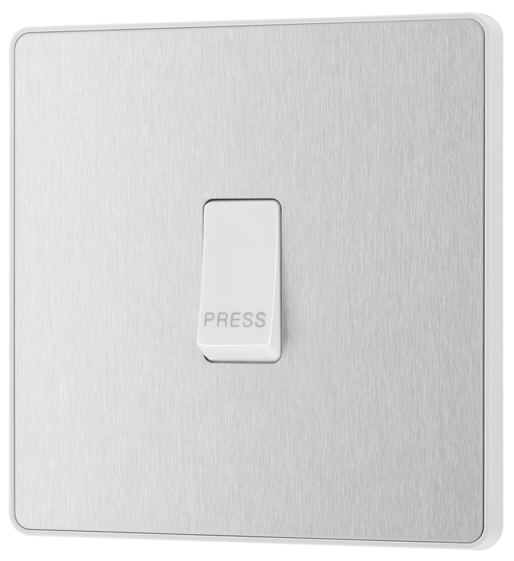 PCDBS14W Front - This Evolve Brushed Steel bell push switch from British General is ideal for use where access is restricted such as office buildings or hospitals, where visitors need to let those inside know they have arrived.