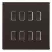 BG Black Nickel Screwless 8 Gang Intermediate Light Switch Custom Grid Switch with Back Box Included by British General (BG-SCL-BN-8G-CUSTOM-8x-INT-SWITCH)