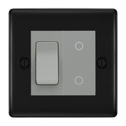 BG Matt Black 2G Custom Switch 1x 2 Way Switch 1x Secondary Touch Dimmer Grey Inserts by British General (BG-NEXUS-MB-2G-1x-2WAY-SWITCH-1x-STD-GI)