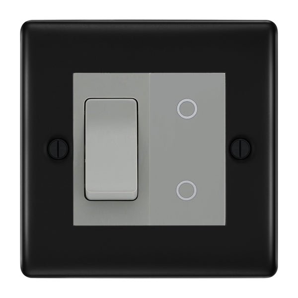 BG Matt Black 2G Custom Switch 1x 2 Way Switch 1x Secondary Touch Dimmer Grey Inserts