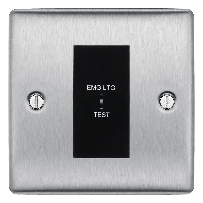 BG Nexus Metal Brushed Steel 20AX 2 Way Emergency Lighting Test Key Switch - Black Insert