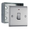 BG Nexus Brushed Steel 1 Gang 20A 2 Pole Neon Switch & Surface Pattress Back Box by British General (BG-NBS31+MC501)