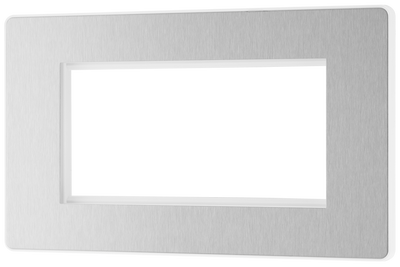 BG PCDBSEMR4W Brushed Steel Evolve 4 Euro Module Front Plate - White Insert
