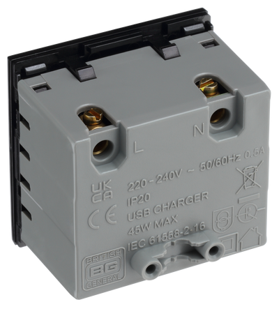BG EMUSBAC45B Euro Module 2 Port A & C 45 USB Charging Module - Black by British General (BG-EMUSBAC45B)