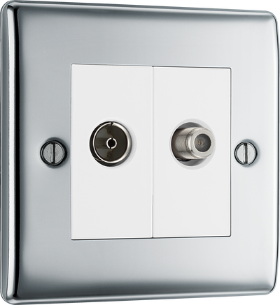 BG NPC65 Nexus Satellite and Co-axial, 2 Gang Satellite Socket Polished Chrome