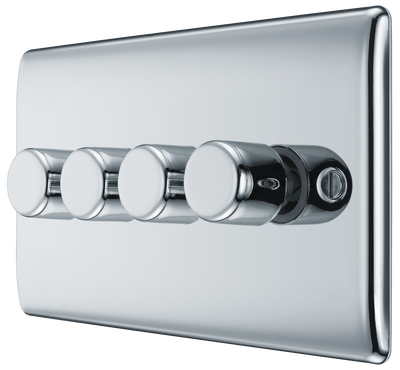 BG NPC84 Nexus Metal Polished Chrome 4 Gang 200W 2 Way Trailing Edge Push Type Dimmer Switch