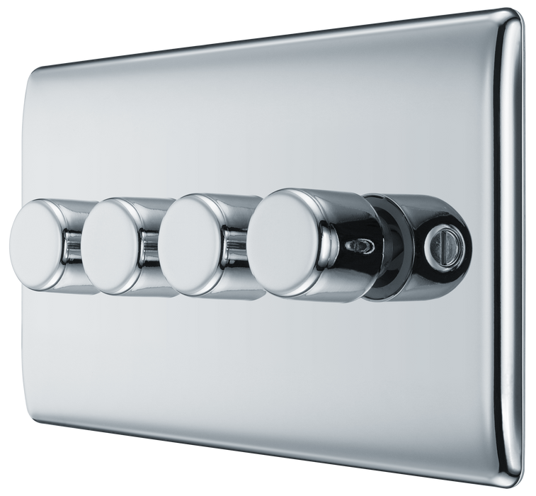 NPC84 Side - This trailing edge quadruple dimmer switch from British General allows you to control your light levels and set the mood. The intelligent electronic circuit monitors the connected load and provides a soft-start with protection against thermal.