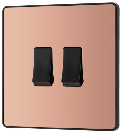 BG Evolve PCDCP42B Polished Copper 2 Gang 20A 16AX 2 Way Light Switch - Black Insert
