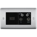 BG Brushed Steel 4-Gang Euro Plate with HDMI & TV/FM/SAT Module – Black Insert