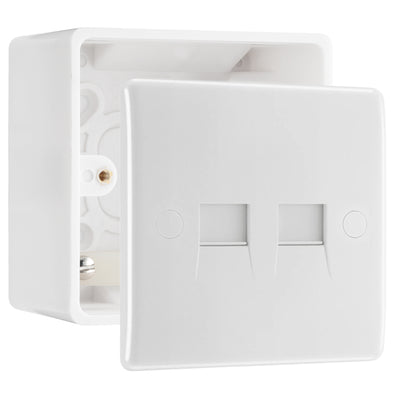 BG Electrical Double Master Telephone Socket (Screw) & 50mm Pattress Back Box by British General (BG-8BTM/2+877)