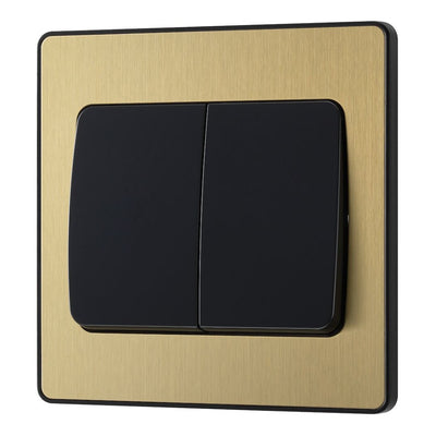 BG Evolve Satin Brass 2G Wide Rocker Light Switch PCDSB42WB with 25mm Steel Back Box