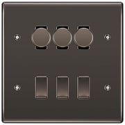 BG Nexus Black Nickel 6 Gang Switch 3x Trailing Edge LED Dimmer 3x Intermediate Custom Grid Switch by British General (BG-Nexus-BN-6G-CUSTOM-3x-Dimmer-3x-INT)