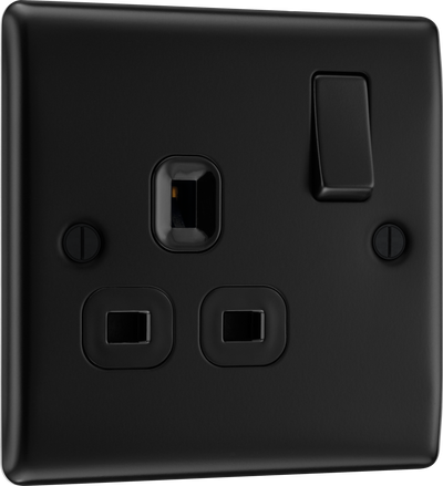 BG NFB21B Nexus Metal Matt Black 1 Gang 13A Double Pole Switched Socket