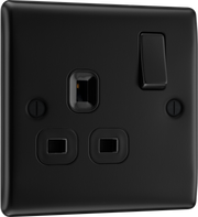 BG NFB21B Nexus Metal Matt Black 1 Gang 13A Double Pole Switched Socket by British General (BG-NFB21B-Shopify-SA_1)