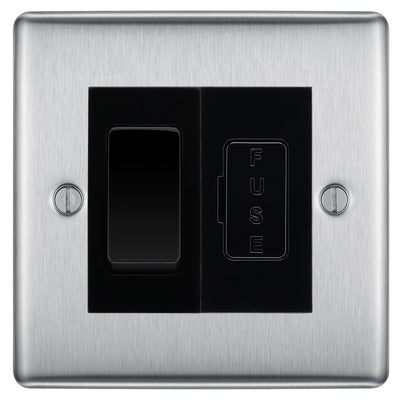BG Nexus Metal Brushed Steel 20A Intermediate Switch & 13A Fused Spur Plate | Black Insert