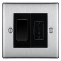 BG Nexus Metal Brushed Steel 20A Double Pole Switch & 13A Fused Spur Plate | Black Insert
