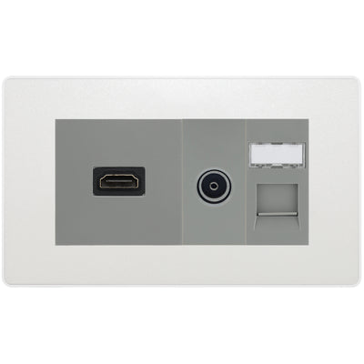 BG Evolve Media Wall Plate — TV Aerial, HDMI & CAT6 | Pearlescent White Screwless by British General