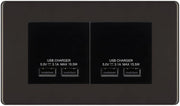BG Screwless Black Nickel 4G Euro Plate with 2X USB-A Dual Charger Black Insert by British General (BG-FBNEMR4+EMUSB3B)