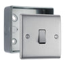 BG Nexus Brushed Steel 1 Gang 2 Way Light Switch & Surface Pattress Back Box by British General (BG-NBS12+MC501)
