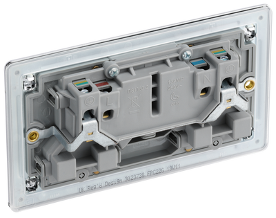 BG FPC22G Nexus Screwless Flat-Plate Double Switched Plug Socket Polished Chrome Grey Inserts, 13A