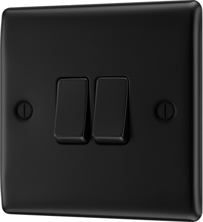 BG NFB42 Nexus Metal Matt Black 2 Gang 20A 16AX 2 Way Plate Switch