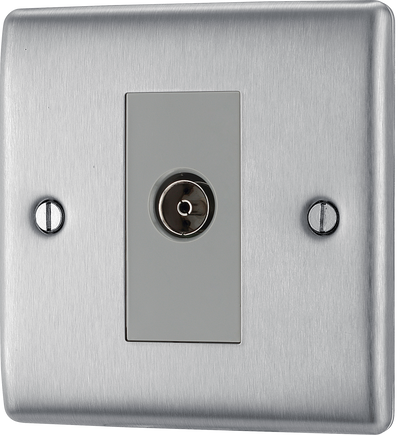 BG NBS62 Nexus Isolated co-axial,1 gang Brushed Steel Satellite Socket Outlets