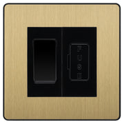 BG Evolve Satin Brass 2 Way Light Switch & 13A Fused Spur Plate | Black Insert