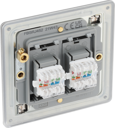 FBSRJ452 Back - This RJ45 ethernet socket from British General uses an IDC terminal connection and is ideal for home and office providing 2 networking outlets with ID windows for identification.