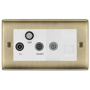 BG Nexus Antique Brass TV/FM/SAT + Return & 1 Gang Tel - Screened Triplex Socket NAB68W by British General (BG-NAB68W)