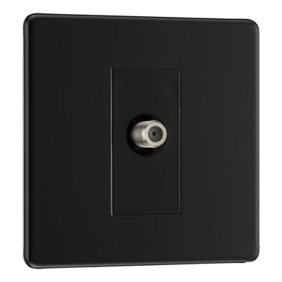 BG Screwless Matt Black Single Satellite Socket FFB64 with 25mm Steel Back Box