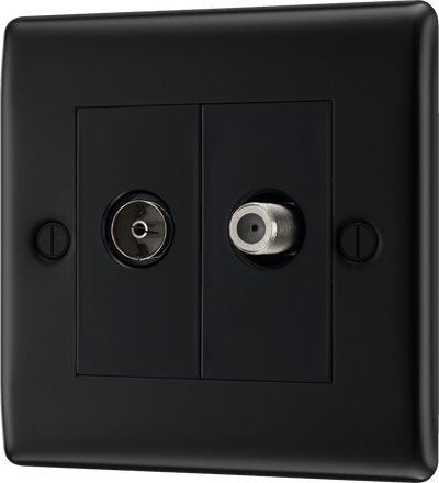 BG NFB65 Nexus Metal Matt Black 2 Gang Satellite & Co-axial Socket - Black Insert