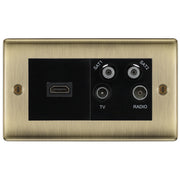 BG Nexus Antique Brass 4G Faceplate with HDMI + TV/FM/SAT Module - Black Insert by British General (BG-NABEMR4-HDMI-TVFM2B)